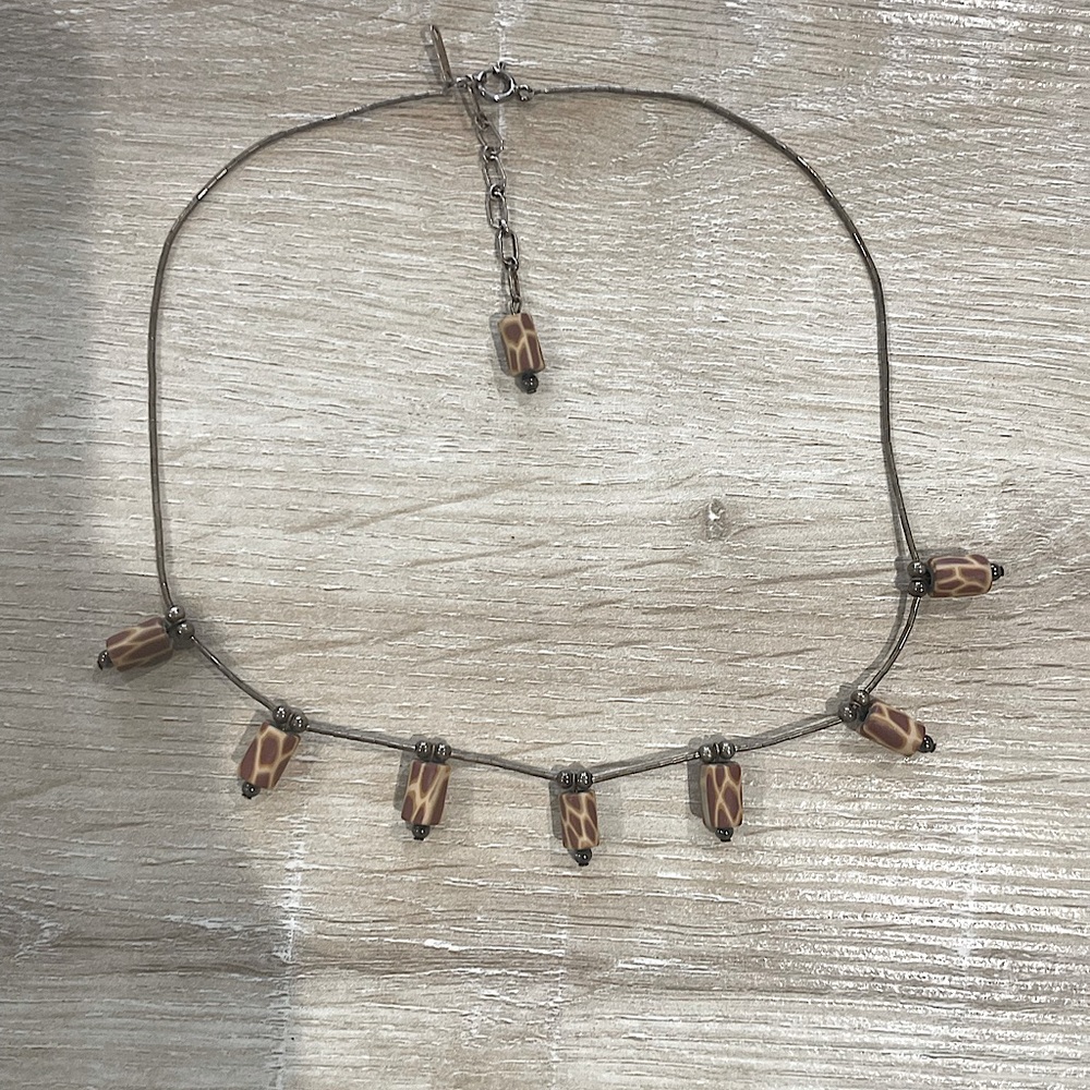 Vintage Giraffe Batik Bone Necklace 9.25 Silver